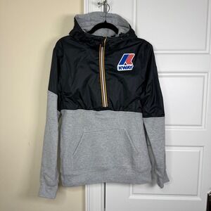 K-Way Remix Claude Demi Mens Medium Black Gray Quarter Zip Hoodie Anorak Fleece